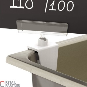 Klips biały do kuwet i mis z kulkowym uchwytem do cienkich tabliczek i laminatów. Bez ramienia przedłużającego.