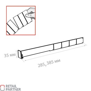 Oddzielacz towaru wysokość 30 mm z frontem o wysokości 35 mm. 285 mm. Rysunek